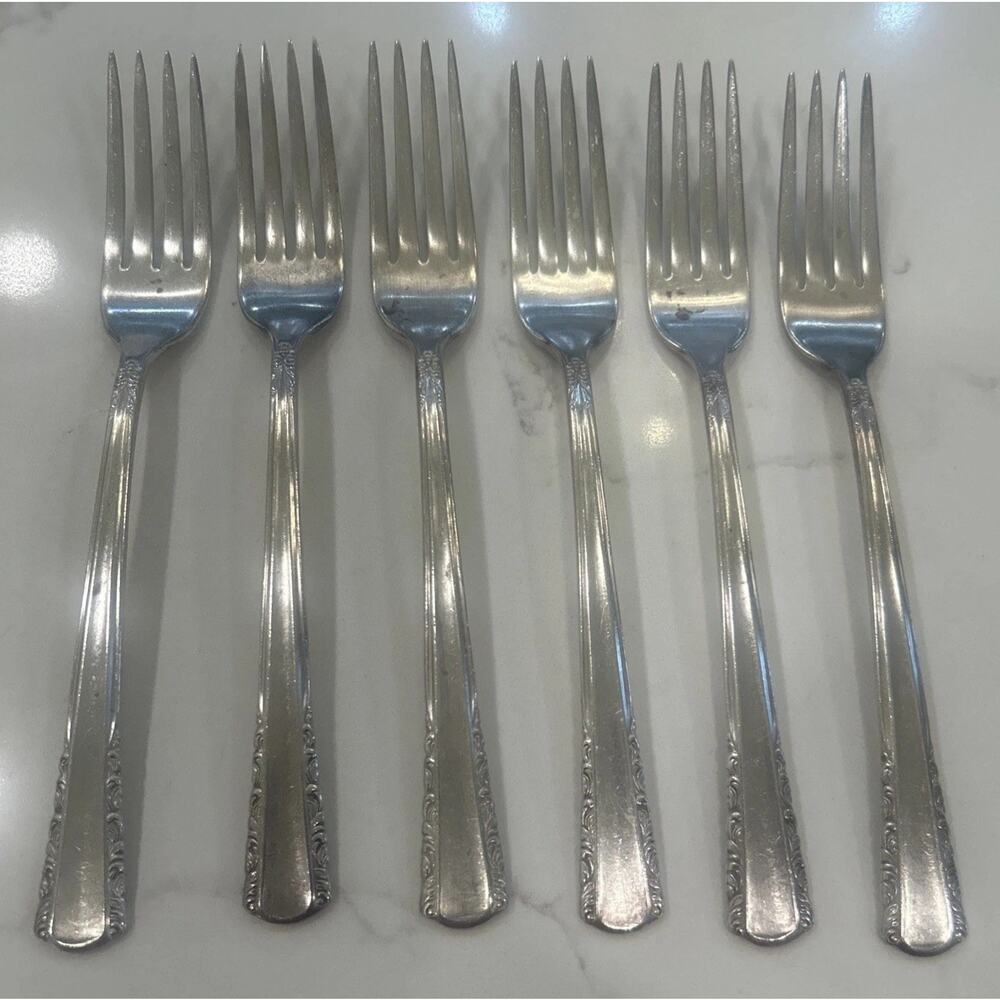 Vtg Set Of 6 Holmes & Edwards May Queen Dinner Forks Silverplate IS 7.5" EUC